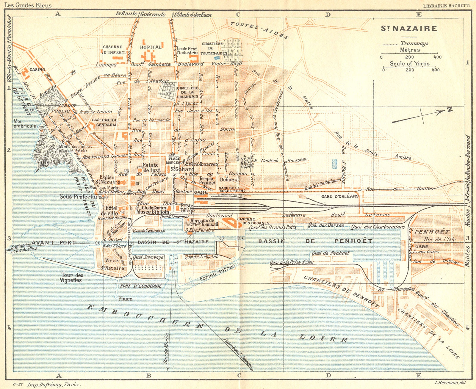 FRANCE. St Nazaire 1932 old vintage map plan chart